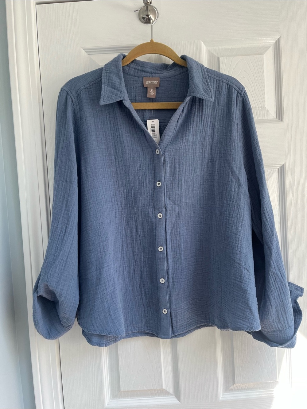 Chico's Dusty Blue Textured Button-Down Shirt